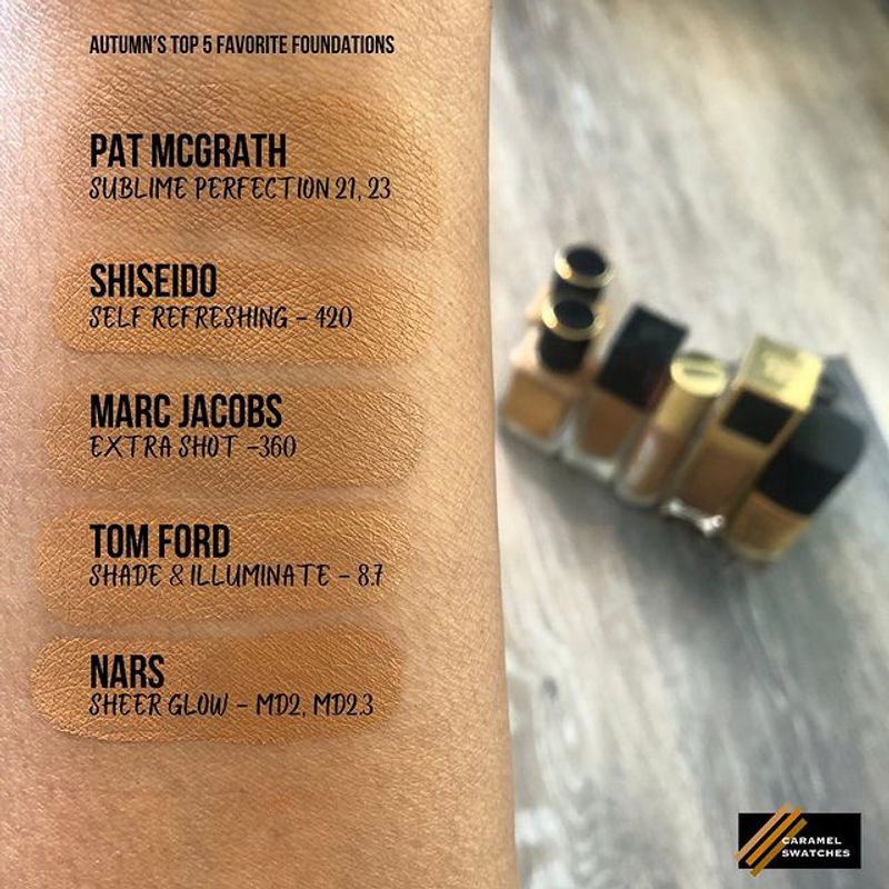 Top 5 Favorite Foundations Vertical Arm Caramel Swatches