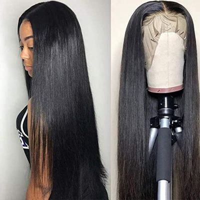 Silky Straight 20" Human Hair Lace Front Wig, Pre Plucked