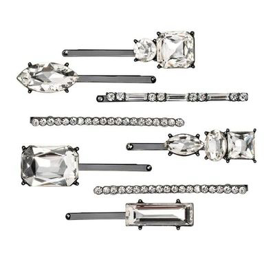 Rhinestone Stacker 8pc Set - Hematite